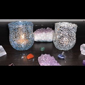 Silver mirrored glass candle holder